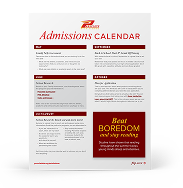 Admissions Calendar Paraclete High School
